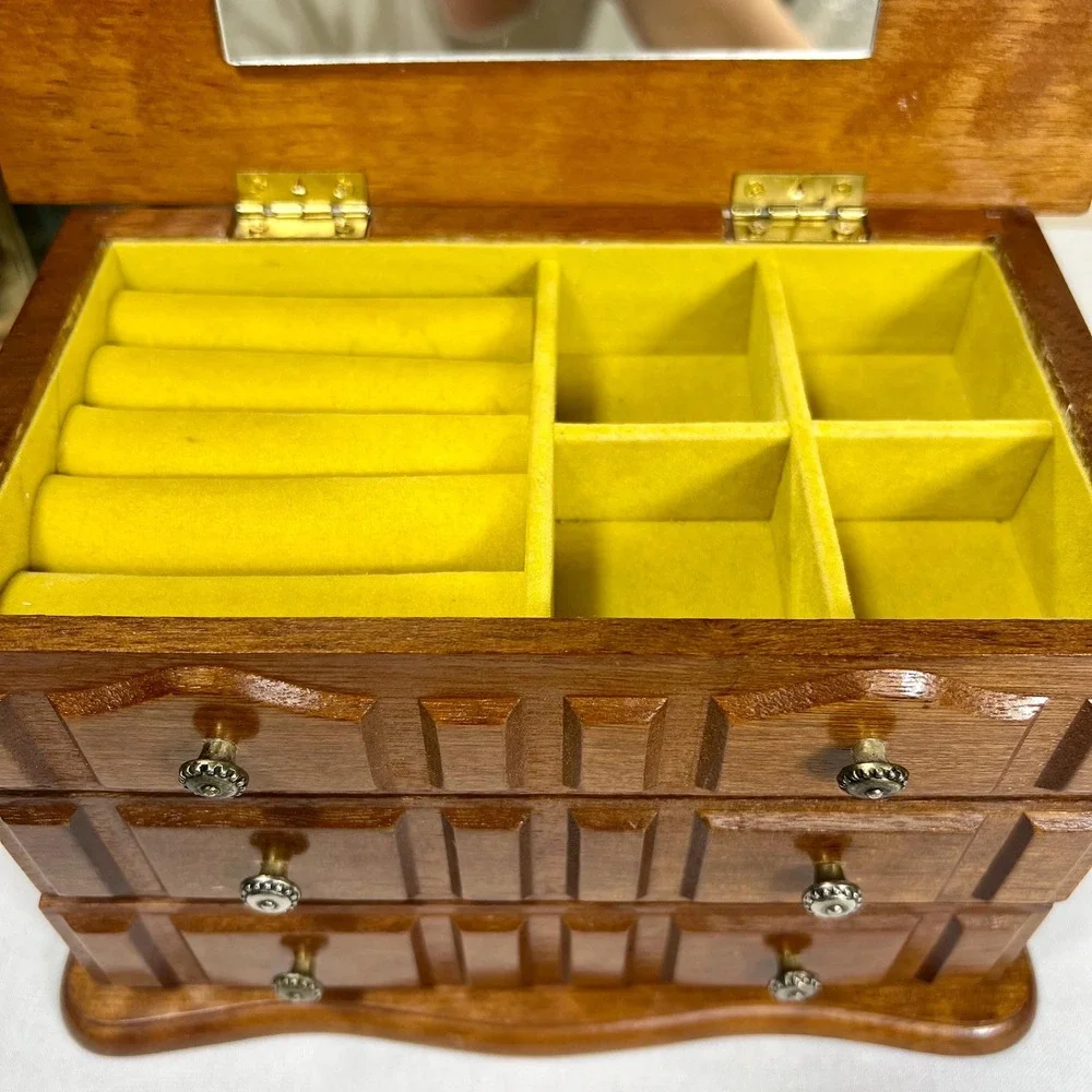 Vintage Wood Jewelry Box | Velvet Lined